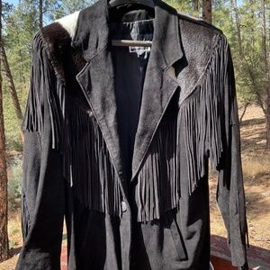 Vintage Leather Fringe Cowboy Jacket Black Small Cow Hide Contempo Casuals RARE